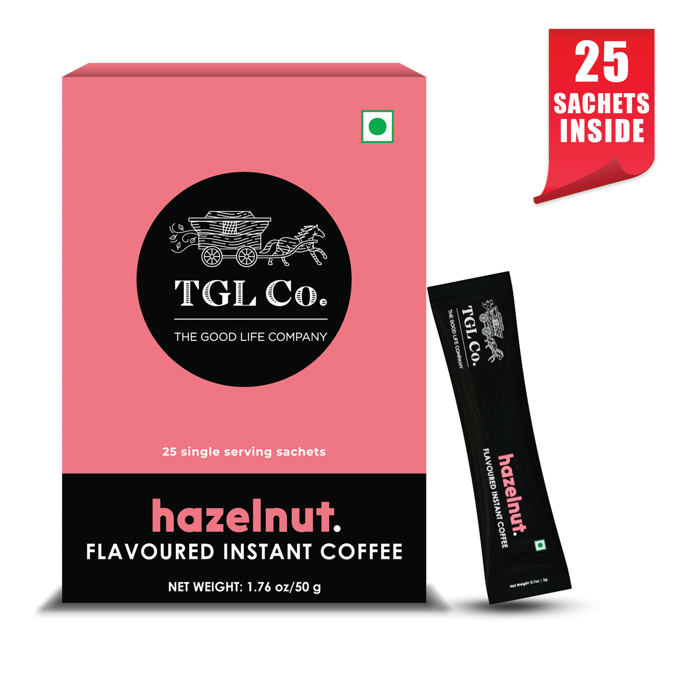 Hazelnut Arabica & Robusta Blend Instant Coffee 25 Sachets (Travel Pack)