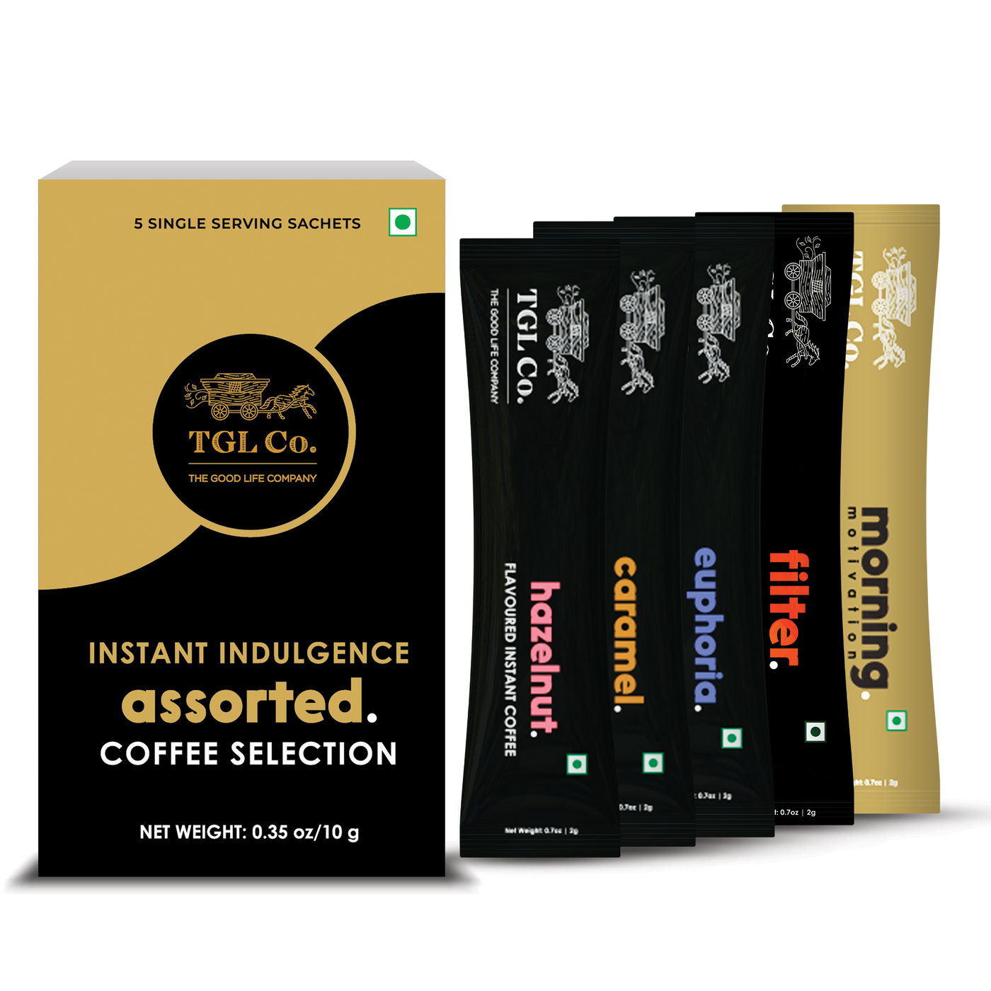 Assorted Instant Coffee (5 Sachets) 5 Varieties | 3 Unflavored & 2 flavored (Sampler Pack)
