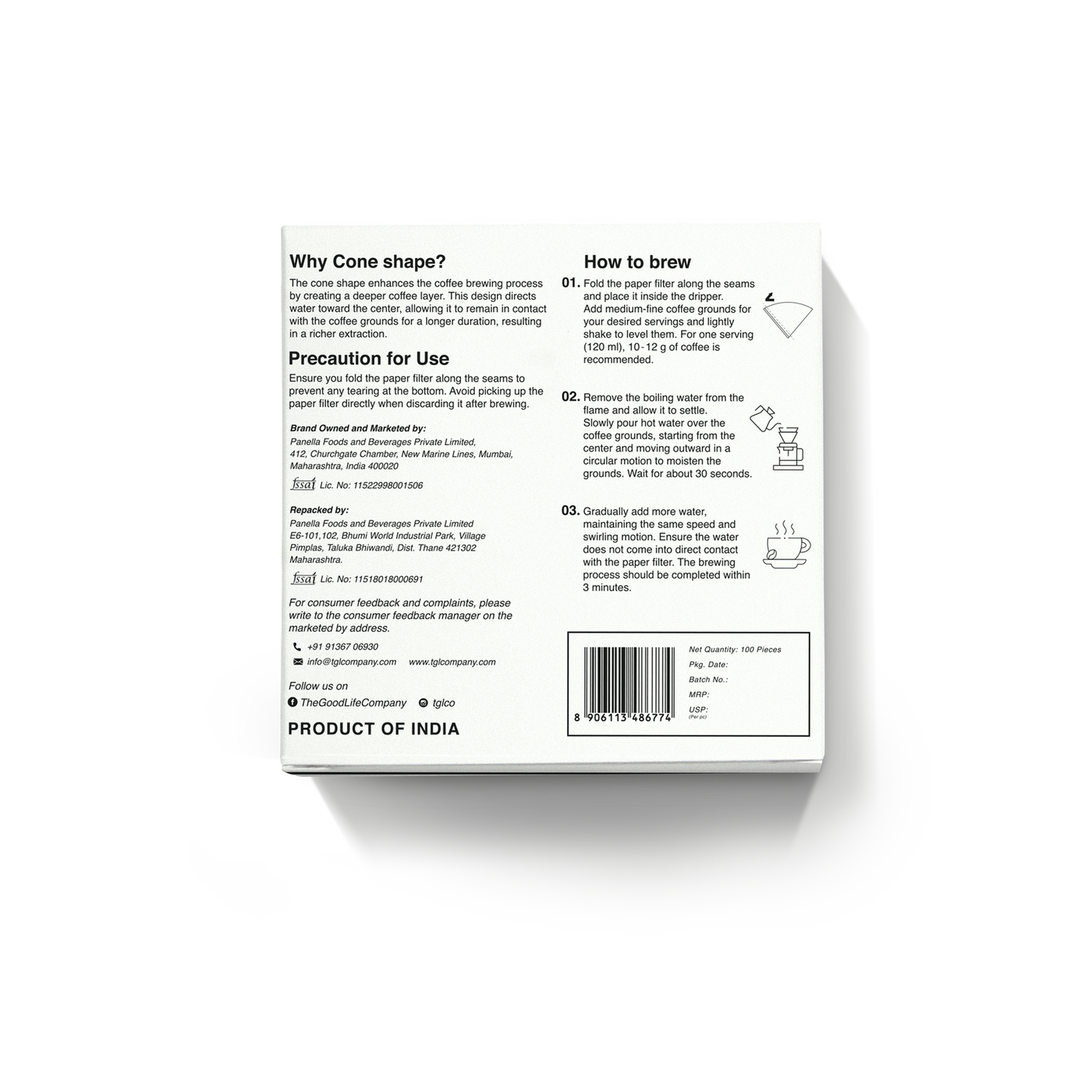 V60 Filter Papers - Brown 100 Count paper - Size 01