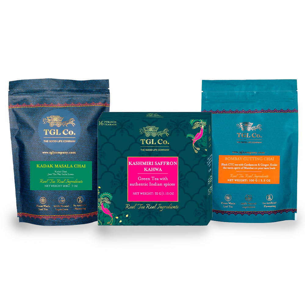 Monsoon Lifestyle Experiential Teas (Kadak Masala 100 Gram + Bombay cutting Chai 100 Gr + Kashmiri Kahwa Tea 16 Tea Bags)