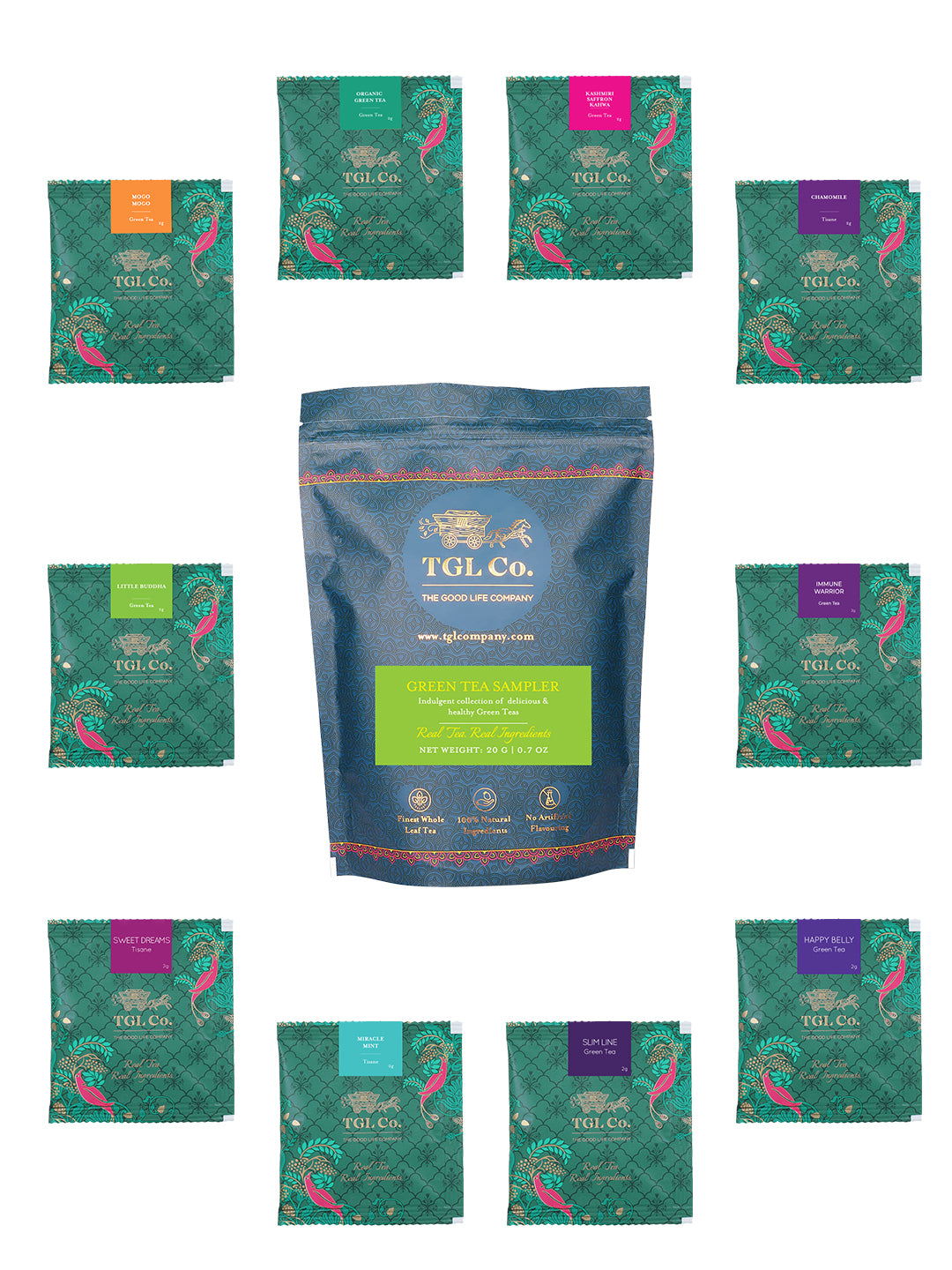 Green Tea Sampler Box - 10 Tea Bags Box