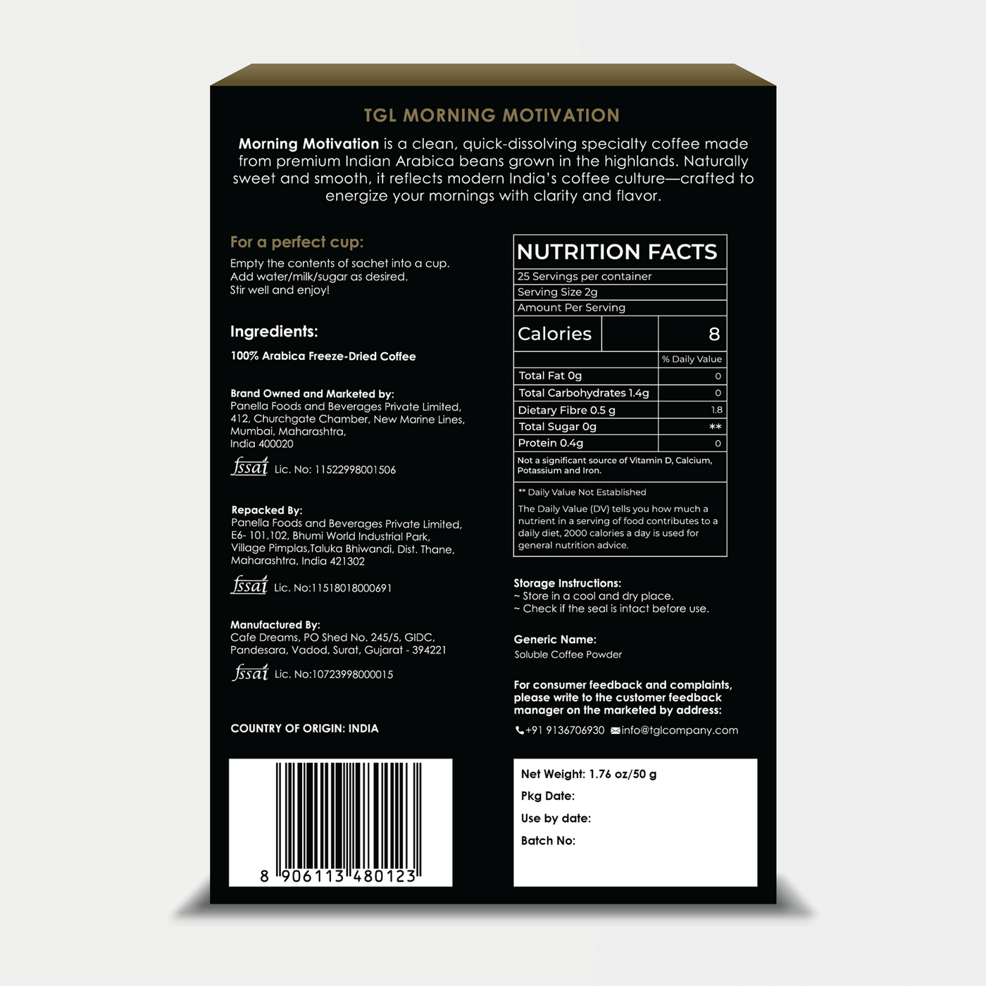 Morning Motivation 100% Arabica Instant Coffee 25 Sachets (Travel Pack)