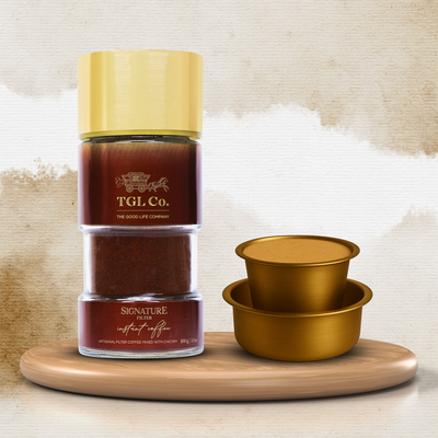 South Indian Instant Filter Coffee 100 GM Bottle + Brass Filter Coffee Set (Combo)