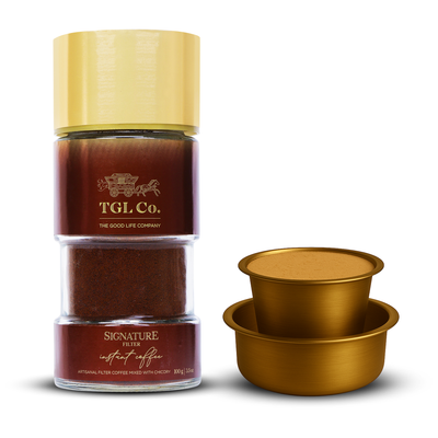 South Indian Instant Filter Coffee 100 GM Bottle + Brass Filter Coffee Set (Combo)