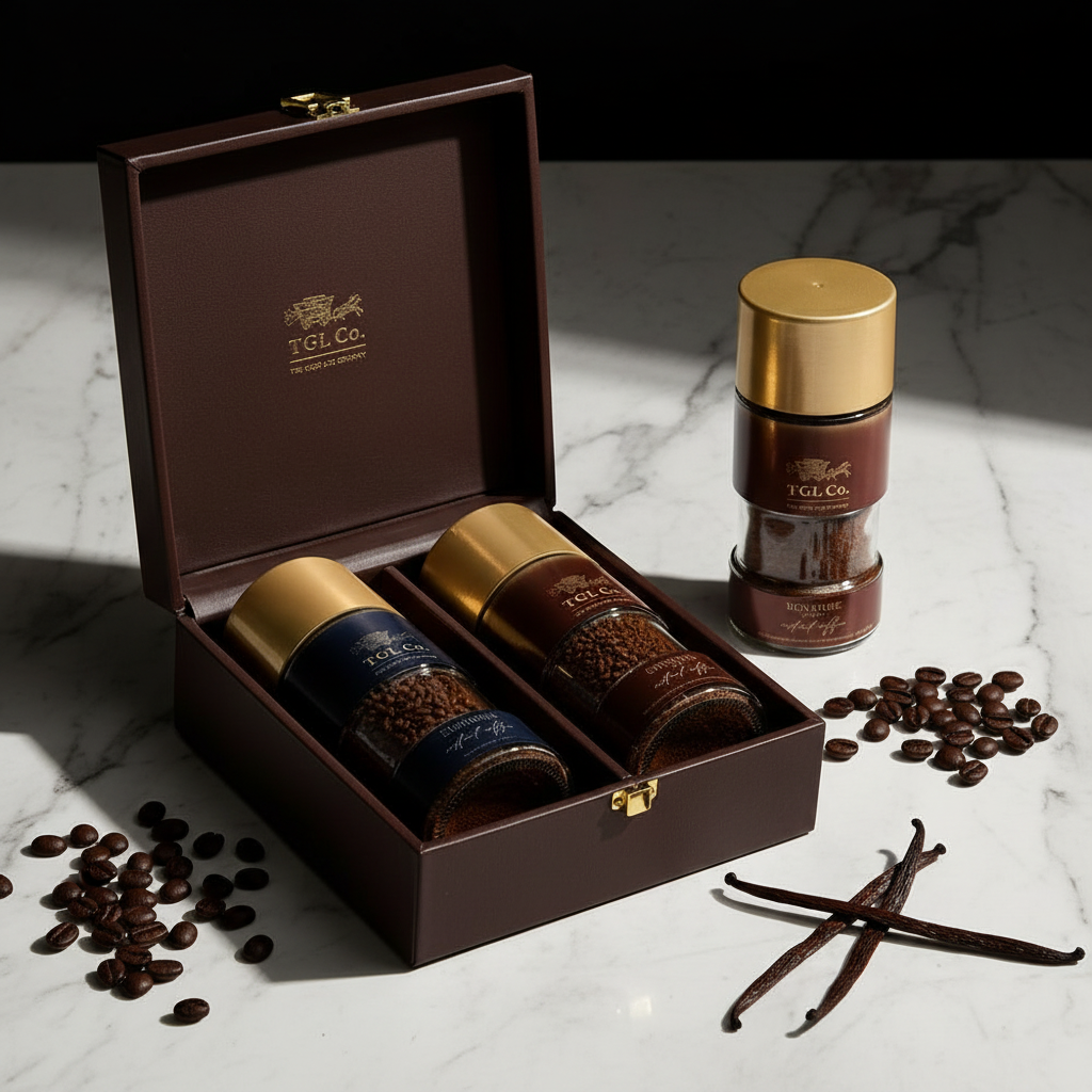 Luxury coffee gift box with gourmet coffee blends for brewing rich flavorful coffees