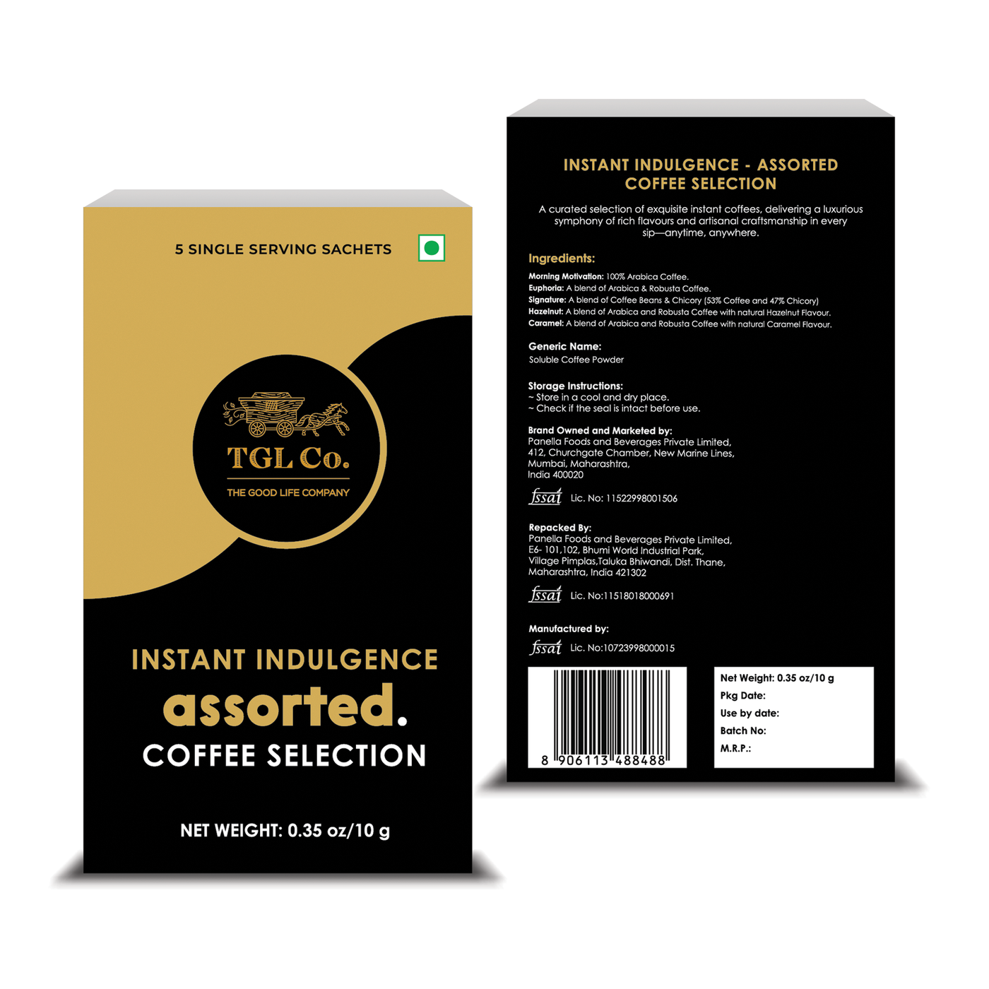 Assorted Instant Coffee (5 Sachets) 5 Varieties | 3 Unflavored & 2 flavored (Sampler Pack)