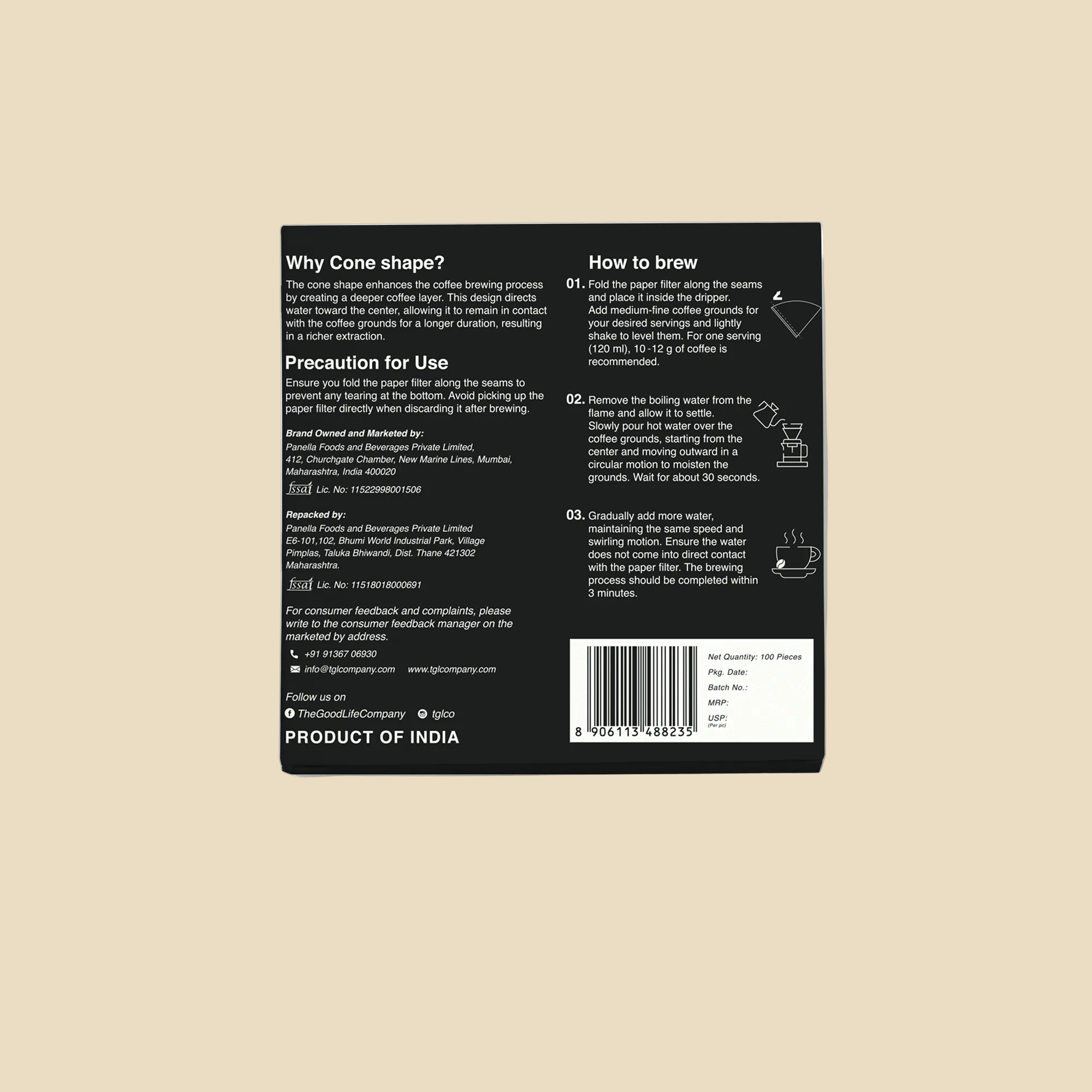 V60 White Filter Papers 100 Pack