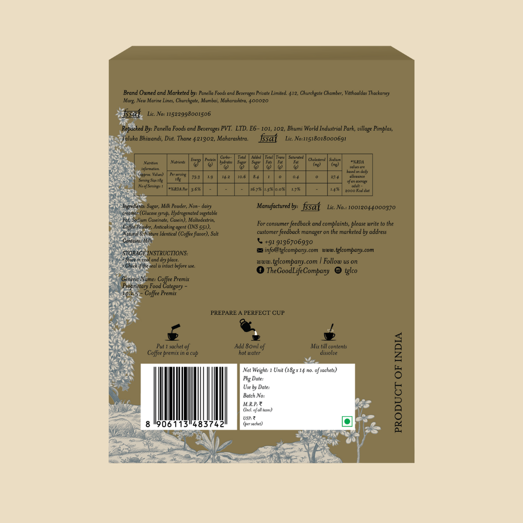 Ready to mix instant coffee premix sachets for convenient brewing