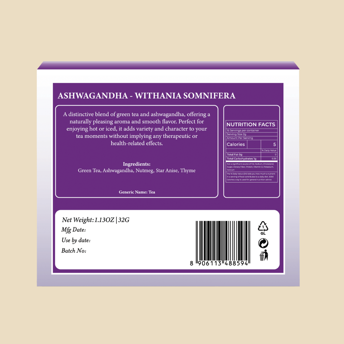 Ashwagandha Green Tea Infusion - Pyramid Bags