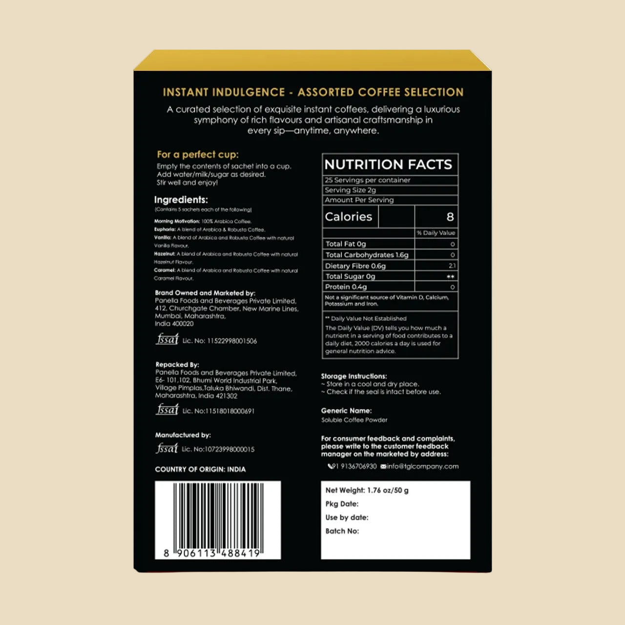 Assorted Instant Coffee (25 Sachets) 5 Varieties - 2 Unflavored & 3 Flavored