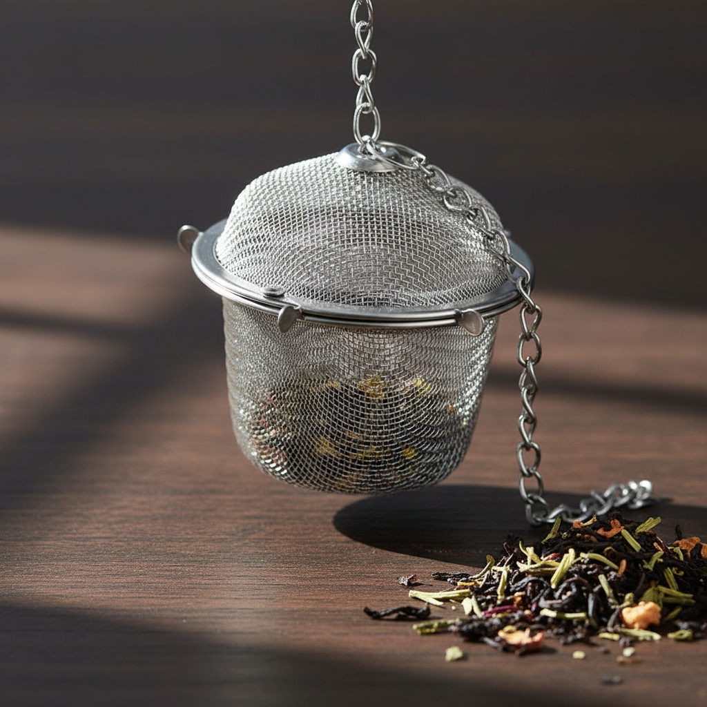 Stainless steel basket tea infuser for loose leaf tea brewing