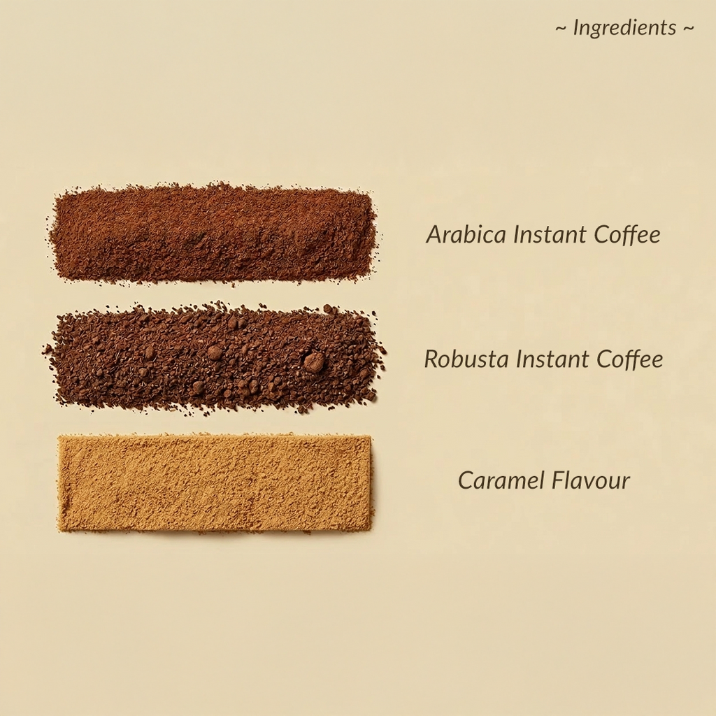 Caramel flavoured instant coffee with rich sweet aroma