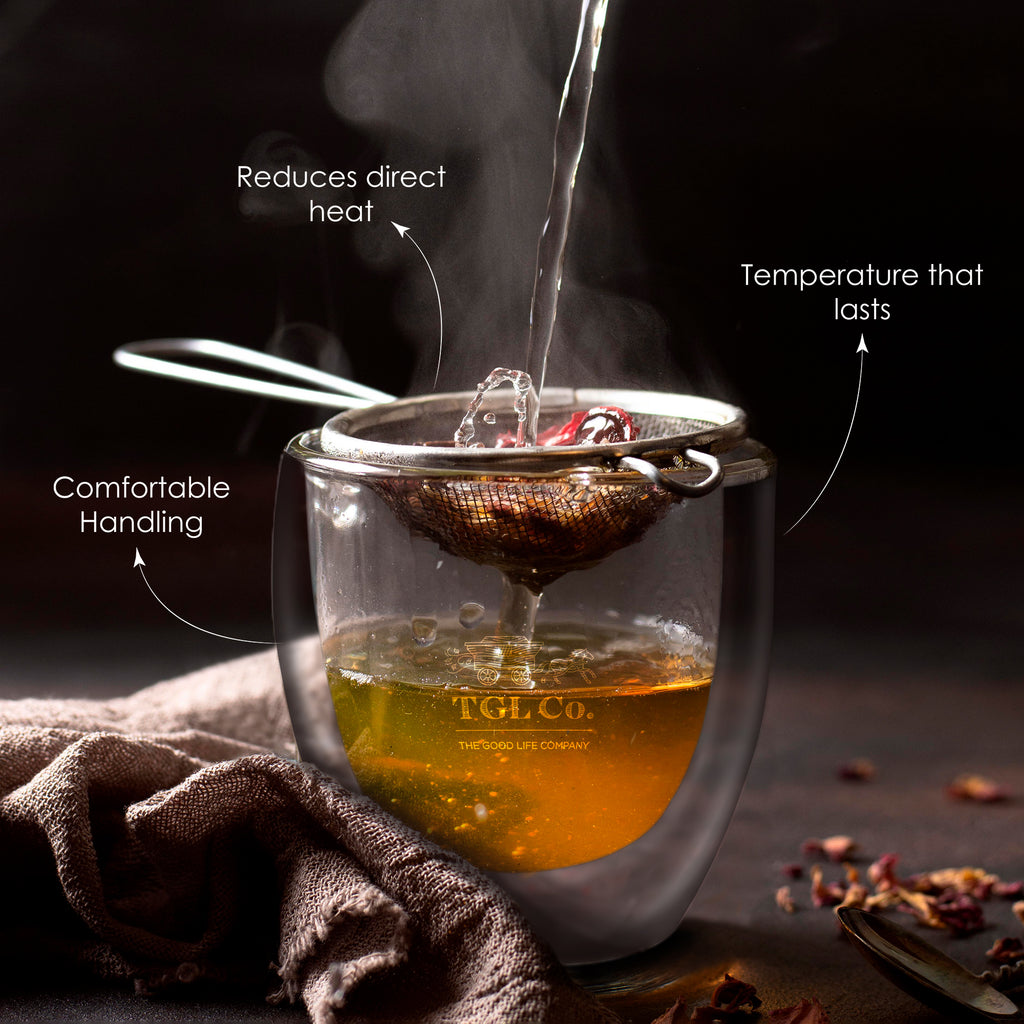 Double walled glass cup for tea and coffee serving