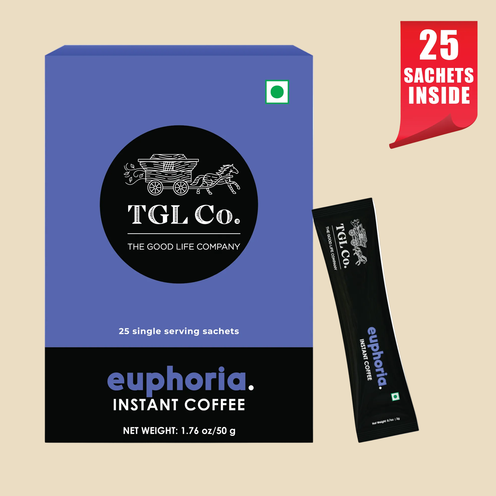 Euphoria instant coffee sachets with rich bold flavour for coffee on the go