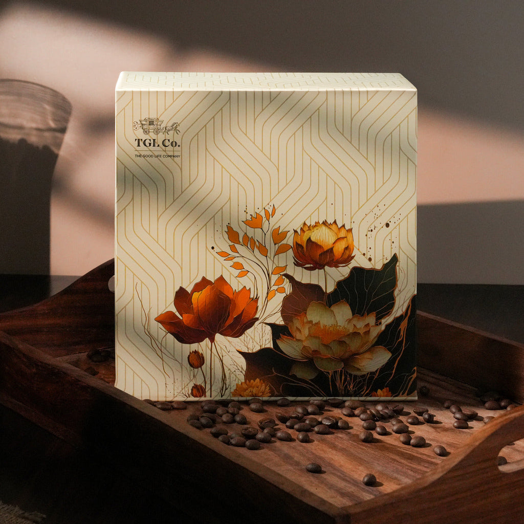 Elegant festive tea gift hamper with curated tea and coffee