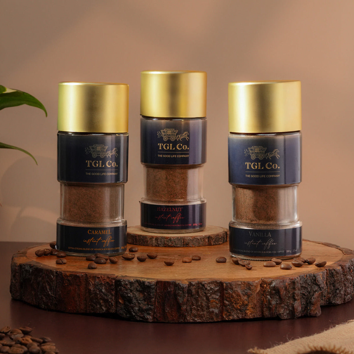 Flavoured instant coffee combo with hazelnut vanilla and caramel