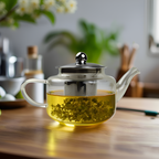 Modern glass teapot with infuser for tea brewing