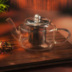 Heat resistant glass teapot with infuser for loose leaf tea brewing