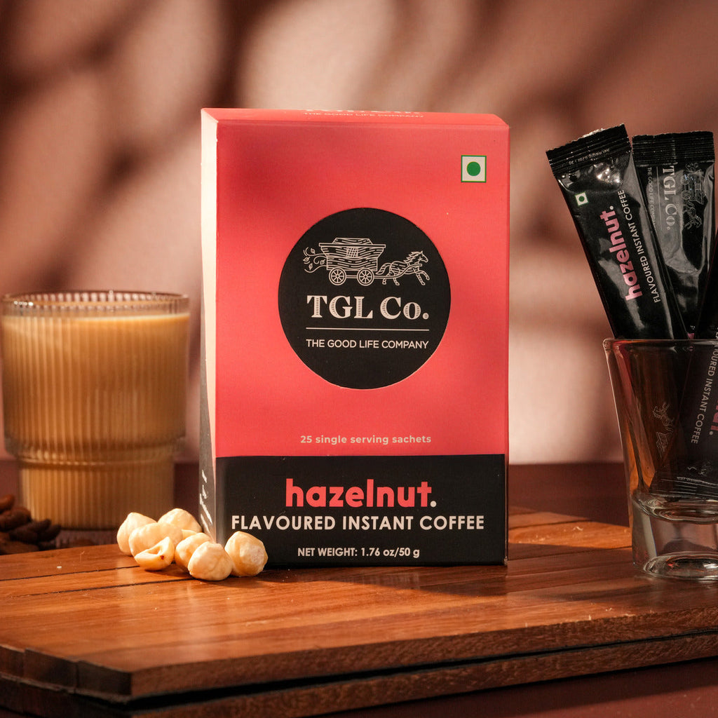 Hazelnut flavoured instant coffee sachets travel pack for café style coffee anywhere