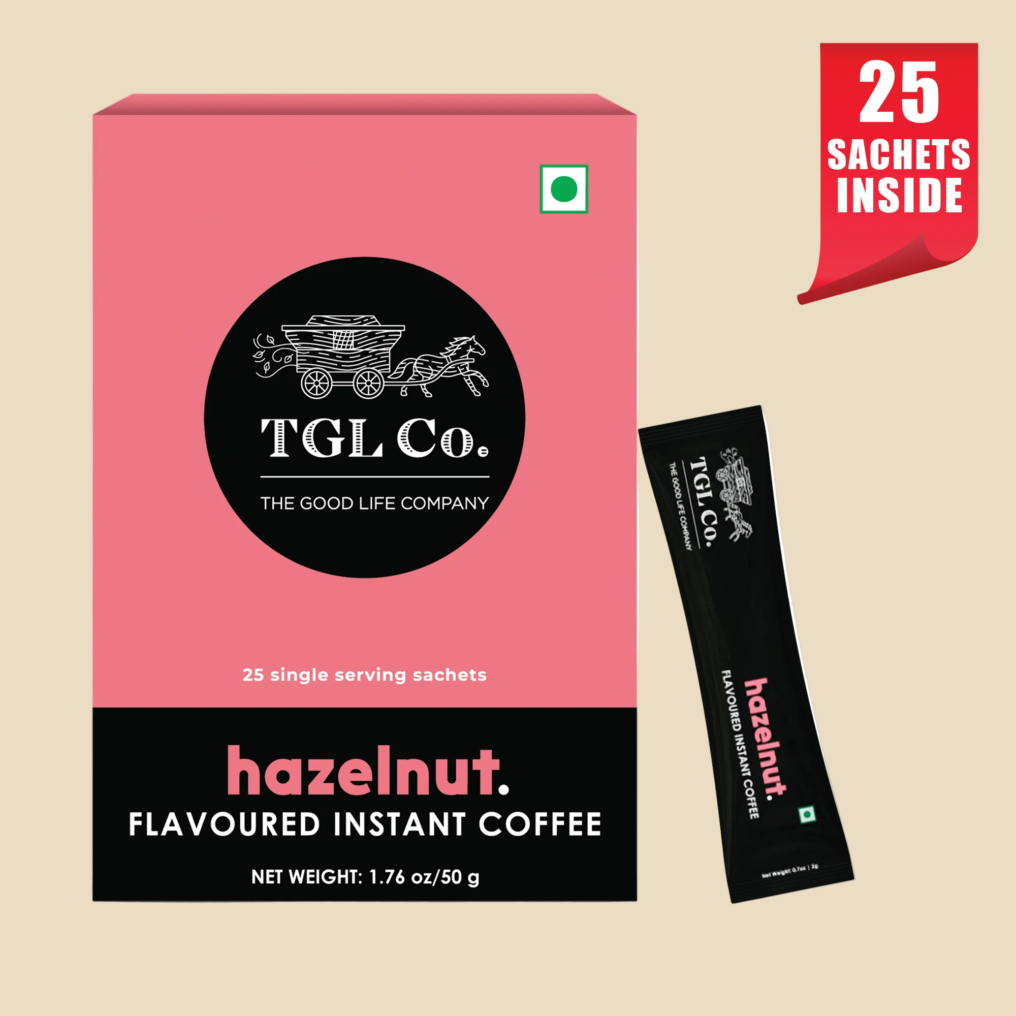 Instant coffee sachets with rich hazelnut flavour for convenient coffee brewing