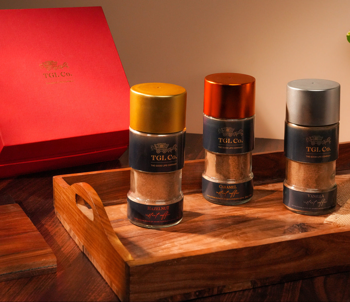 Coffee gift hamper with gourmet instant coffee flavours