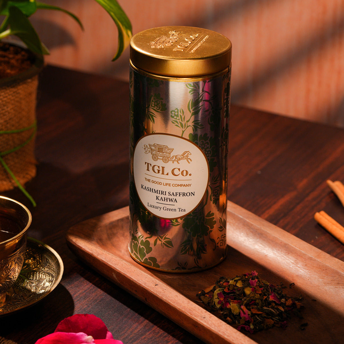 Traditional Kashmiri kahwa green tea with saffron and spices