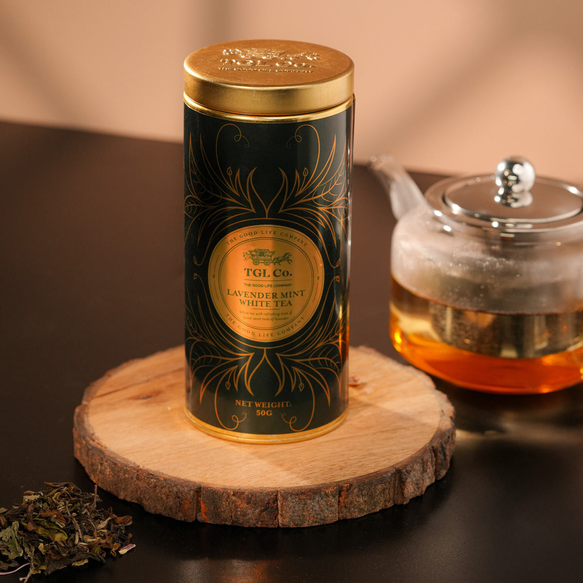Lavender mint white tea infusion with floral herbal flavour