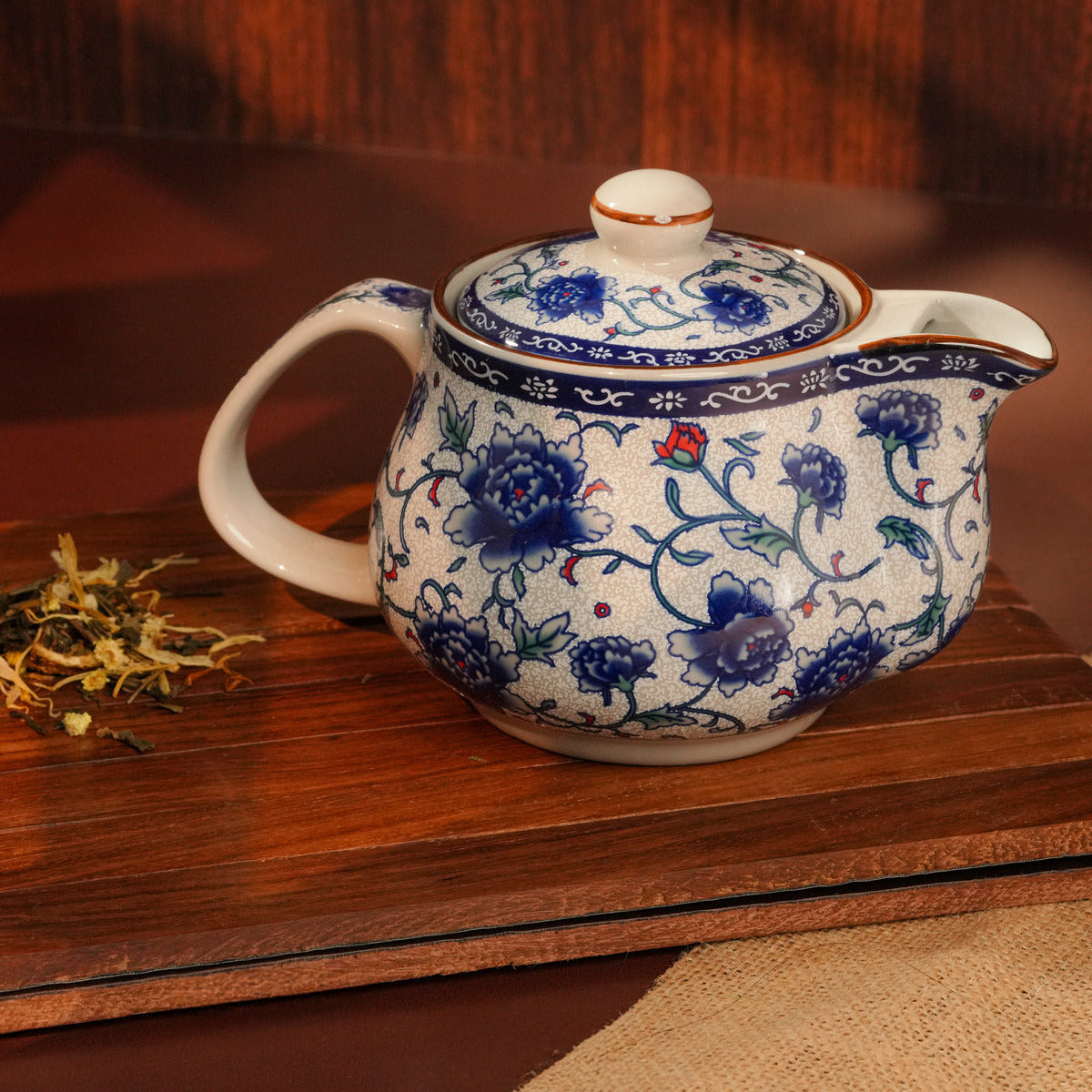 Peony ceramic teapot with infuser for loose leaf tea brewing
