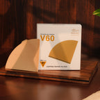 Brown V60 coffee filter papers for pour over coffee brewing
