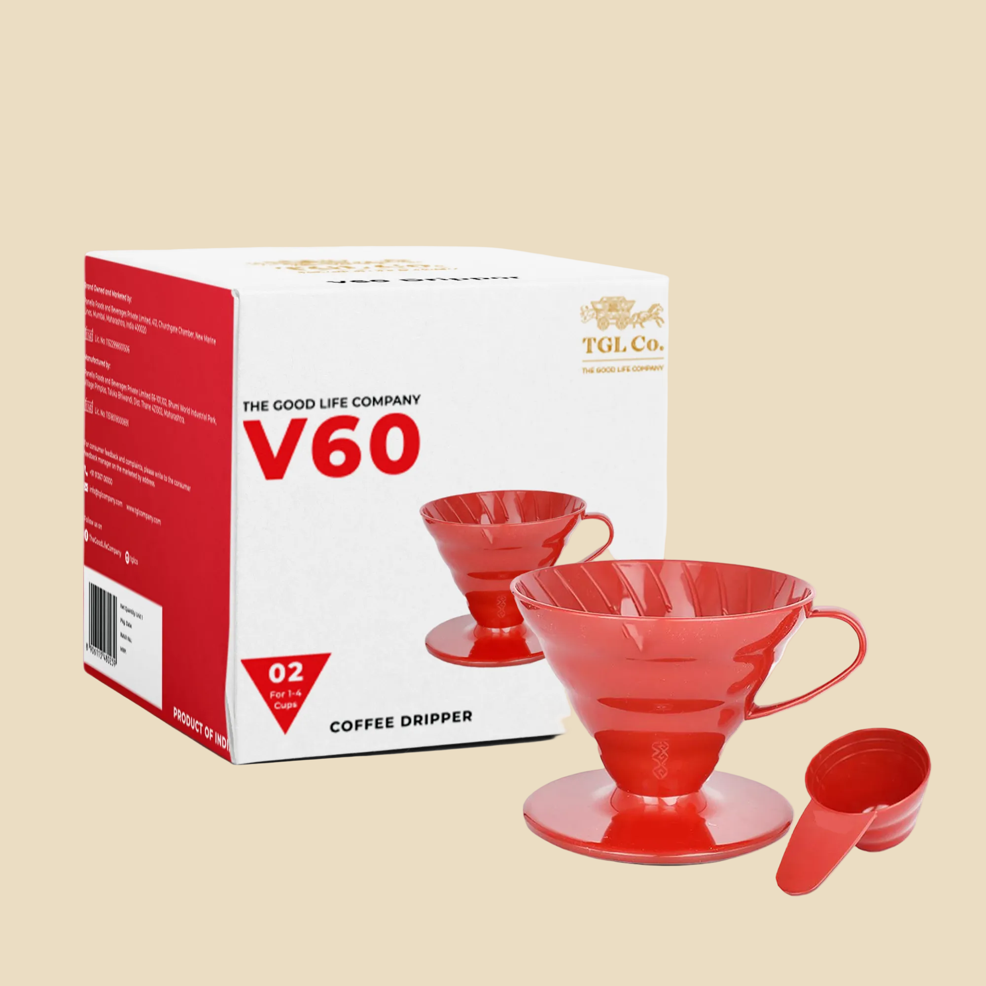Red ceramic V60 dripper for home pour over coffee brewing