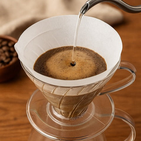 White filter papers compatible with V60 coffee drippers