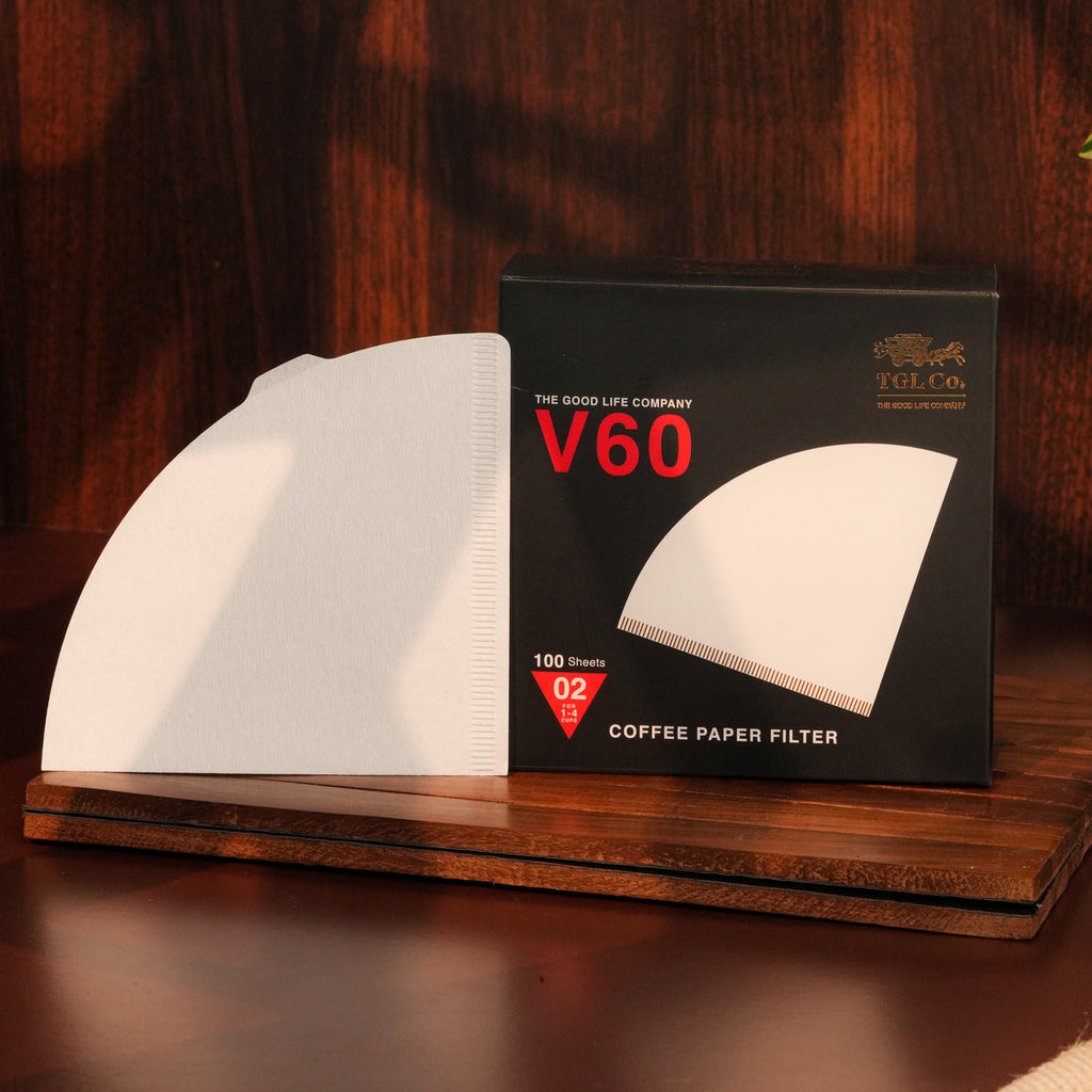 V60 white coffee filter papers for pour over coffee brewing