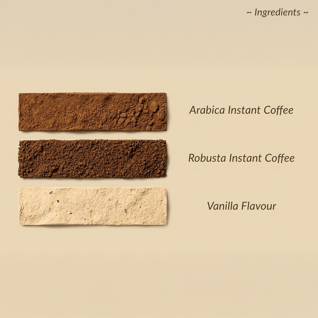 Vanilla flavoured instant coffee for smooth aromatic coffee brewing