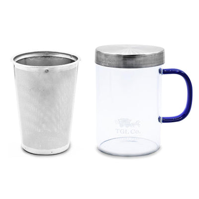 TGL Co. Glass Tea Mug with steel Infuser - Silver lid