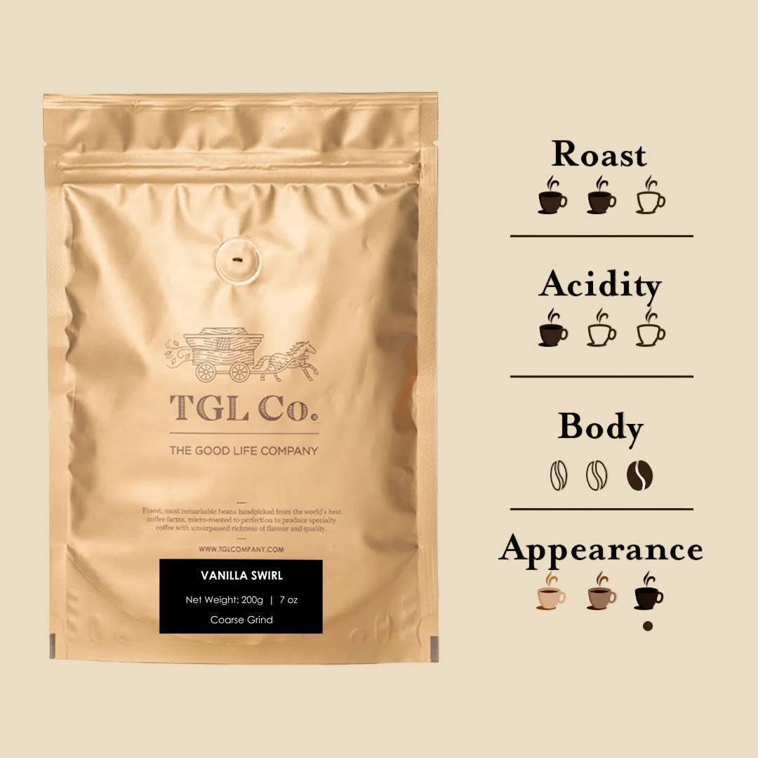 Gourmet vanilla infused ground coffee for smooth coffee brewing